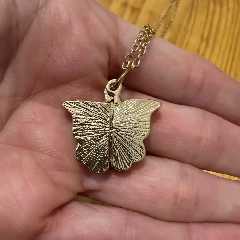 Classic Butterfly Pendant I Love YOU Gold Necklace Jewelry Gift Women 12”